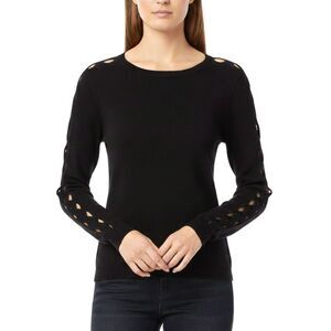 Elie Tahari Bergdorf Goodman Black Knit Sweater Braided Criss Cross Sleeve Small